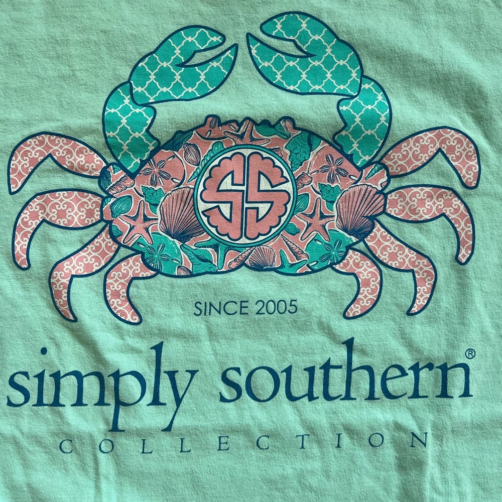 Simply Southern Mint Crab Tee with Coral Accents